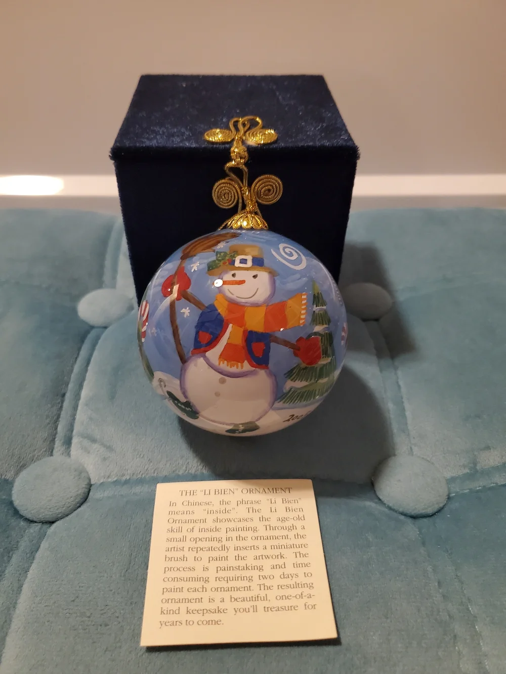 Pier 1 2005 Li Bien Snowman Christmas Ornament With Box & Card Vintage